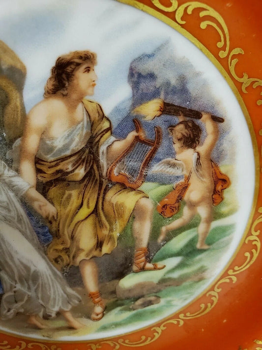 ドイツ製 フッチェンロイター ババリア 赤地×金彩 ギリシャ神話風風景画 絵皿