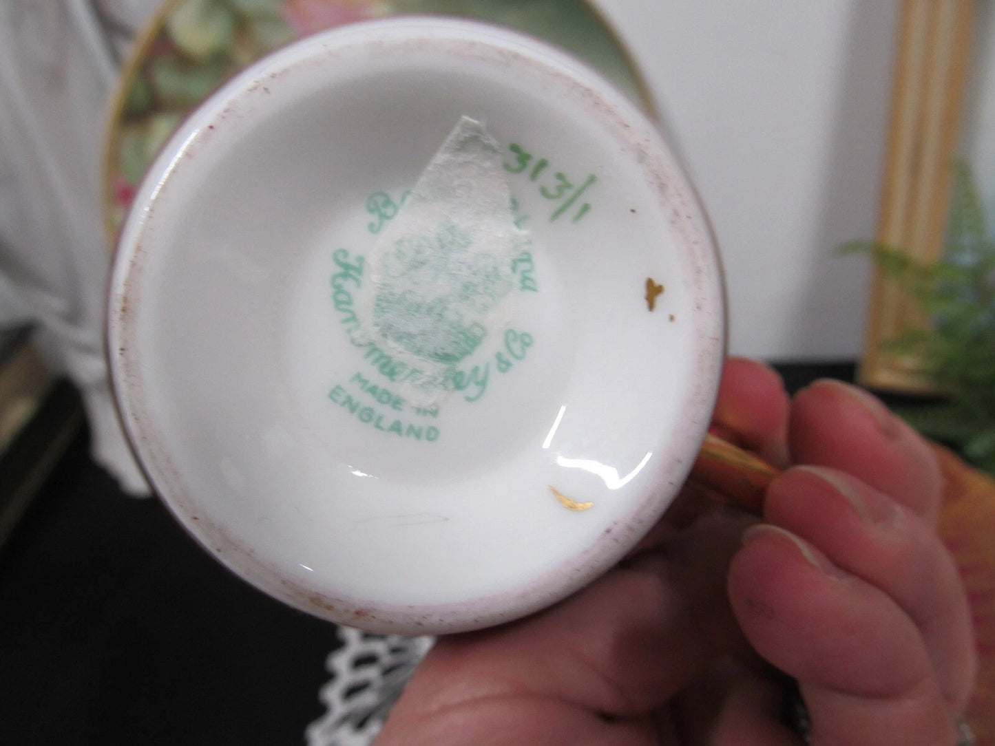 英国製 ハマースレイ 赤い花柄 ピンクローズ ティーカップセット