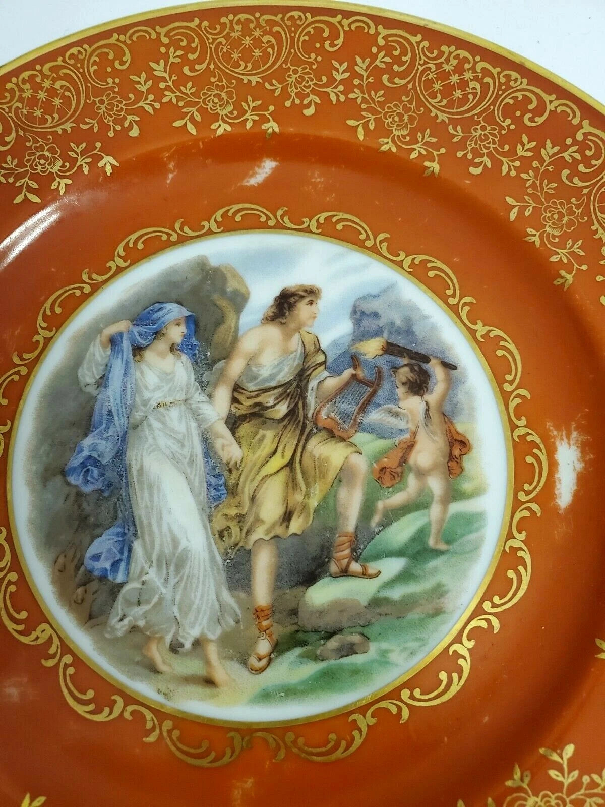ドイツ製 フッチェンロイター ババリア 赤地×金彩 ギリシャ神話風風景画 絵皿