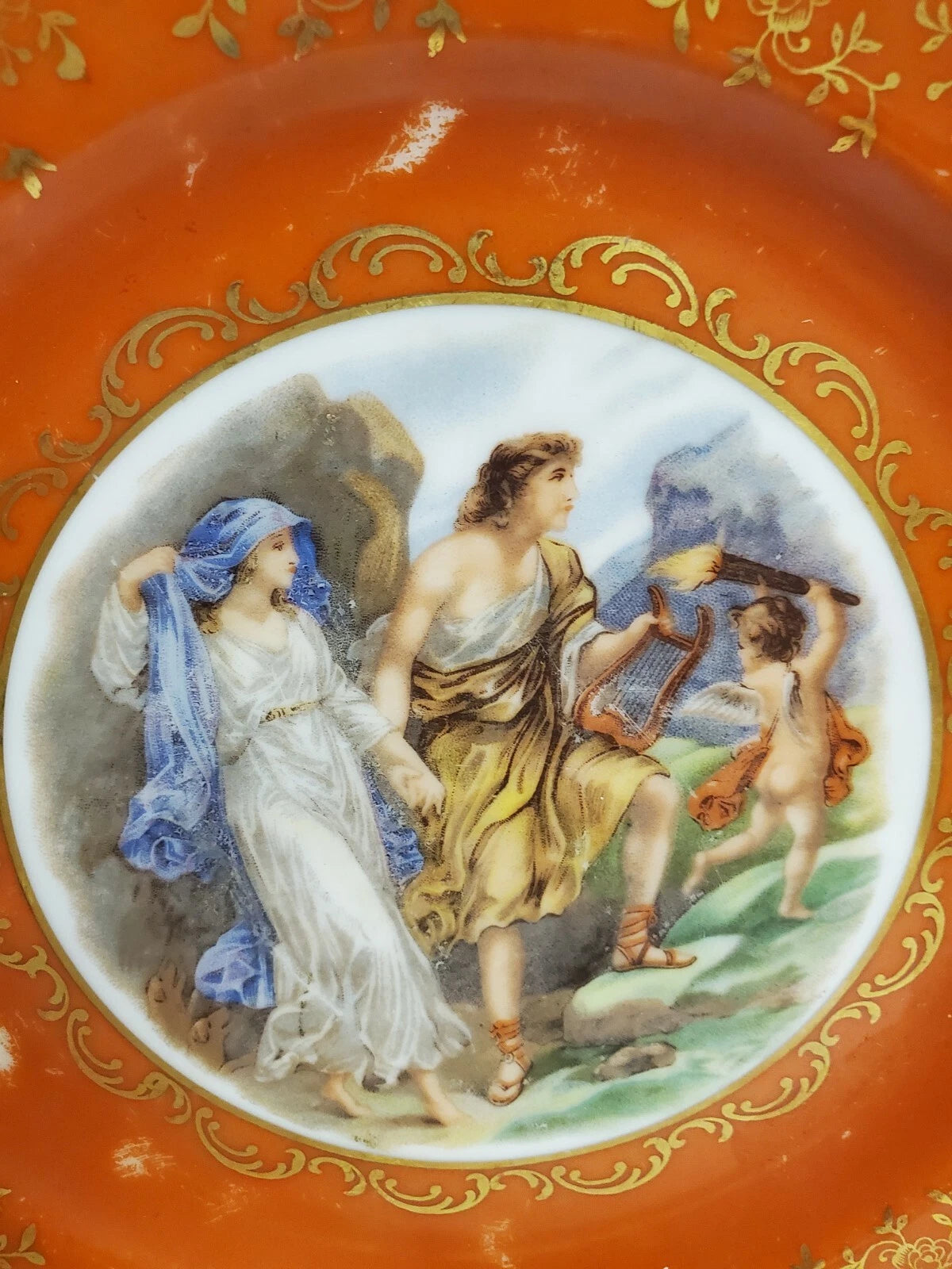 ドイツ製 フッチェンロイター ババリア 赤地×金彩 ギリシャ神話風風景画 絵皿