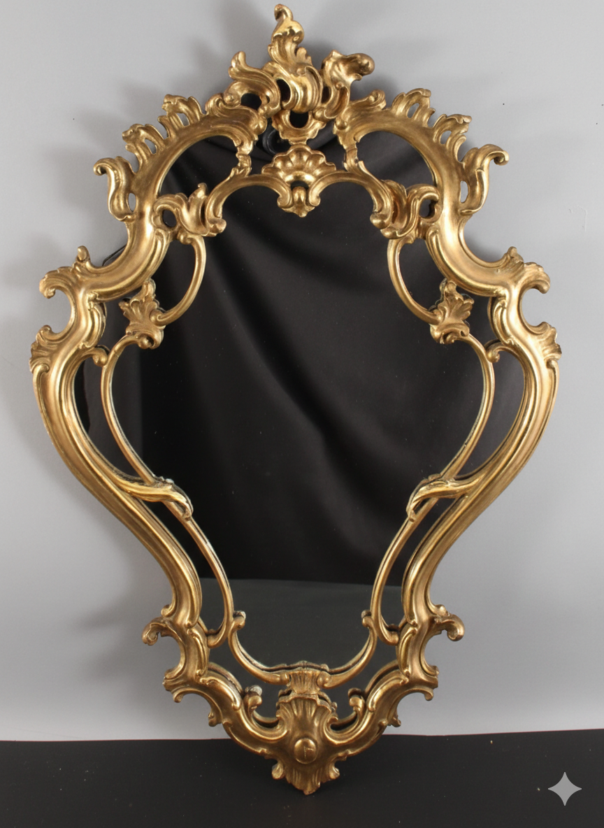 イタリア製 ロココ様式 金彩 彫刻木製 フィレンツェ・バロック 壁掛けミラー