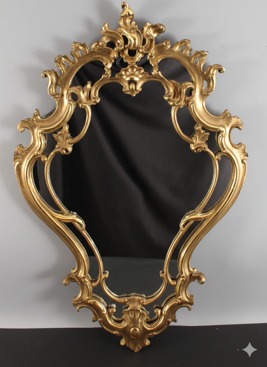 イタリア製 ロココ様式 金彩 彫刻木製 フィレンツェ・バロック 壁掛けミラー