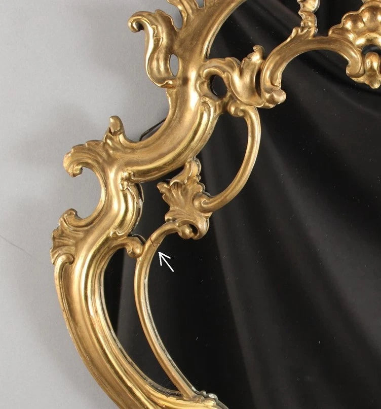 イタリア製 ロココ様式 金彩 彫刻木製 フィレンツェ・バロック 壁掛けミラー