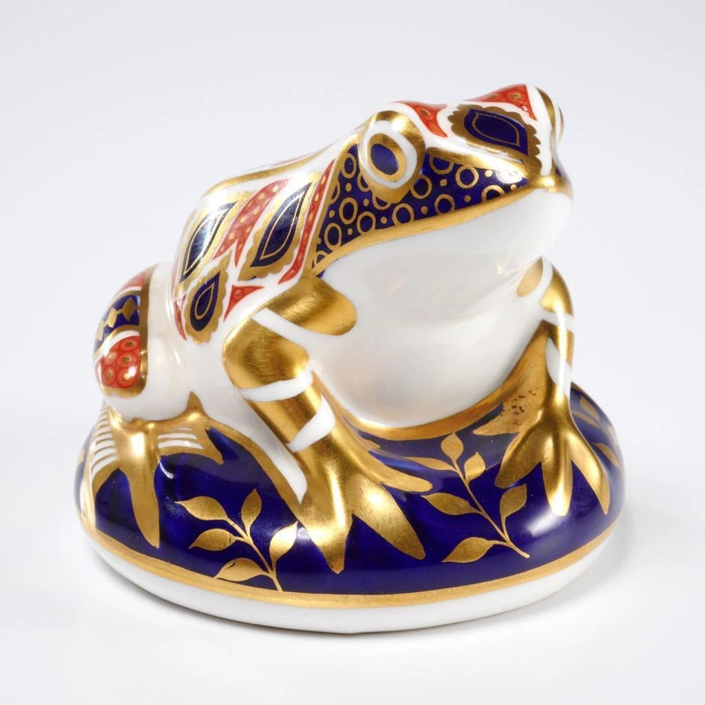 英国製 ロイヤルクラウンダービー 伊万里様式 磁器製カエル ペーパーウェイト（約7.5×10cm）