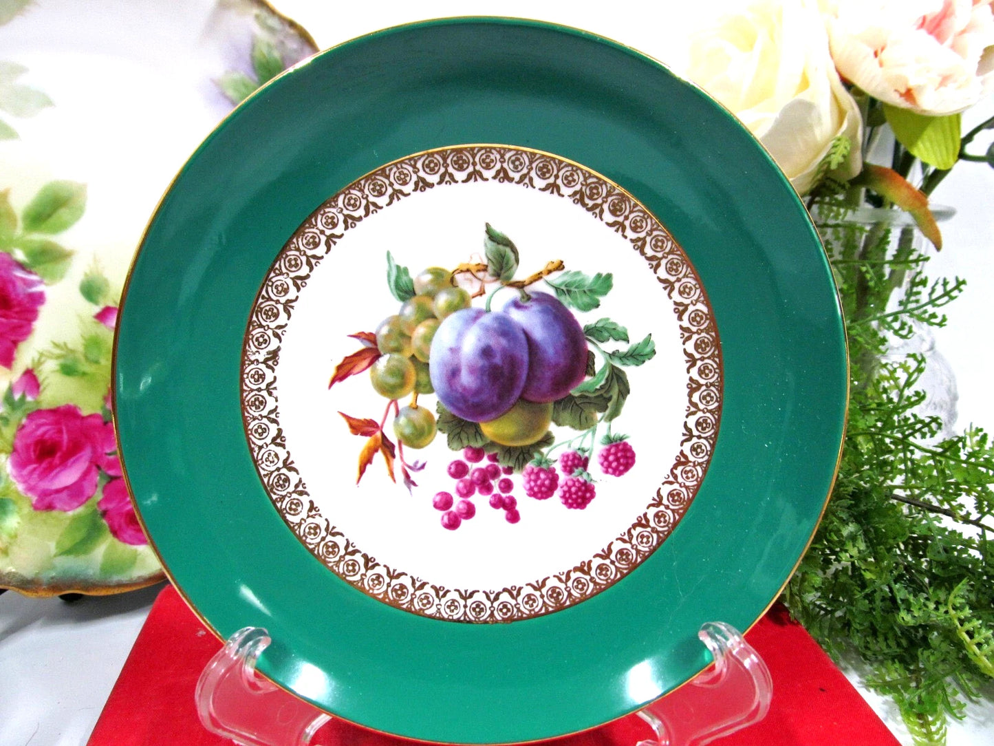 英国製 プリンセス グリーン＆フルーツ柄 ティーカップ＆ソーサー