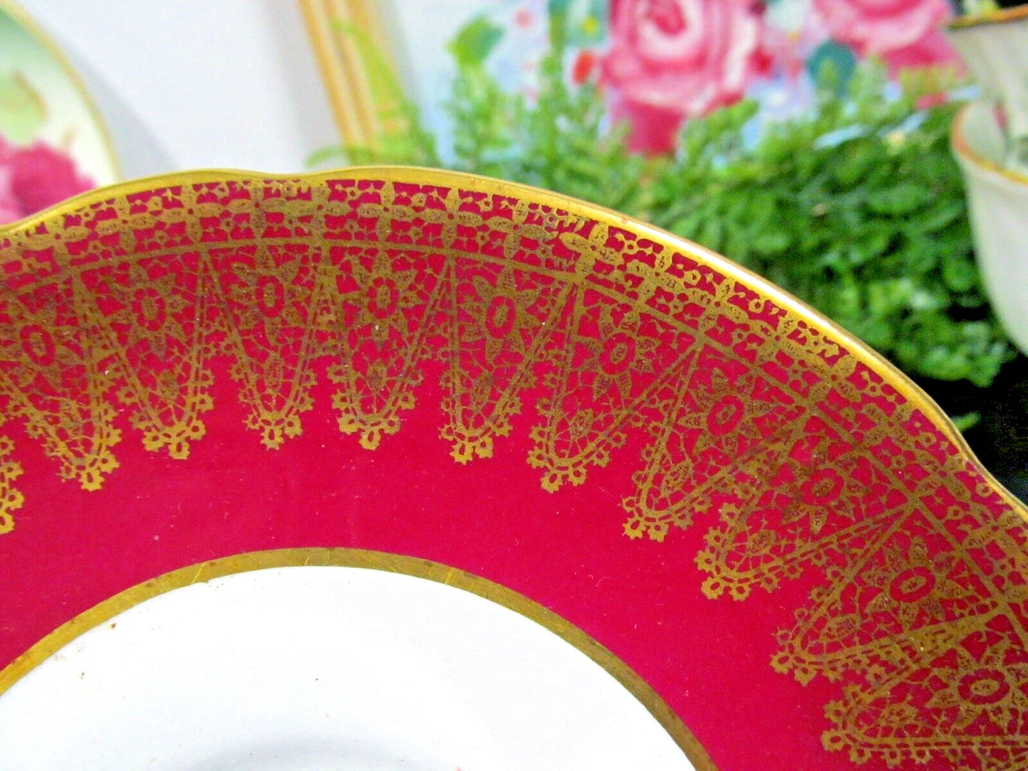 英国製 ハマースレイ 赤い花柄 ピンクローズ ティーカップセット