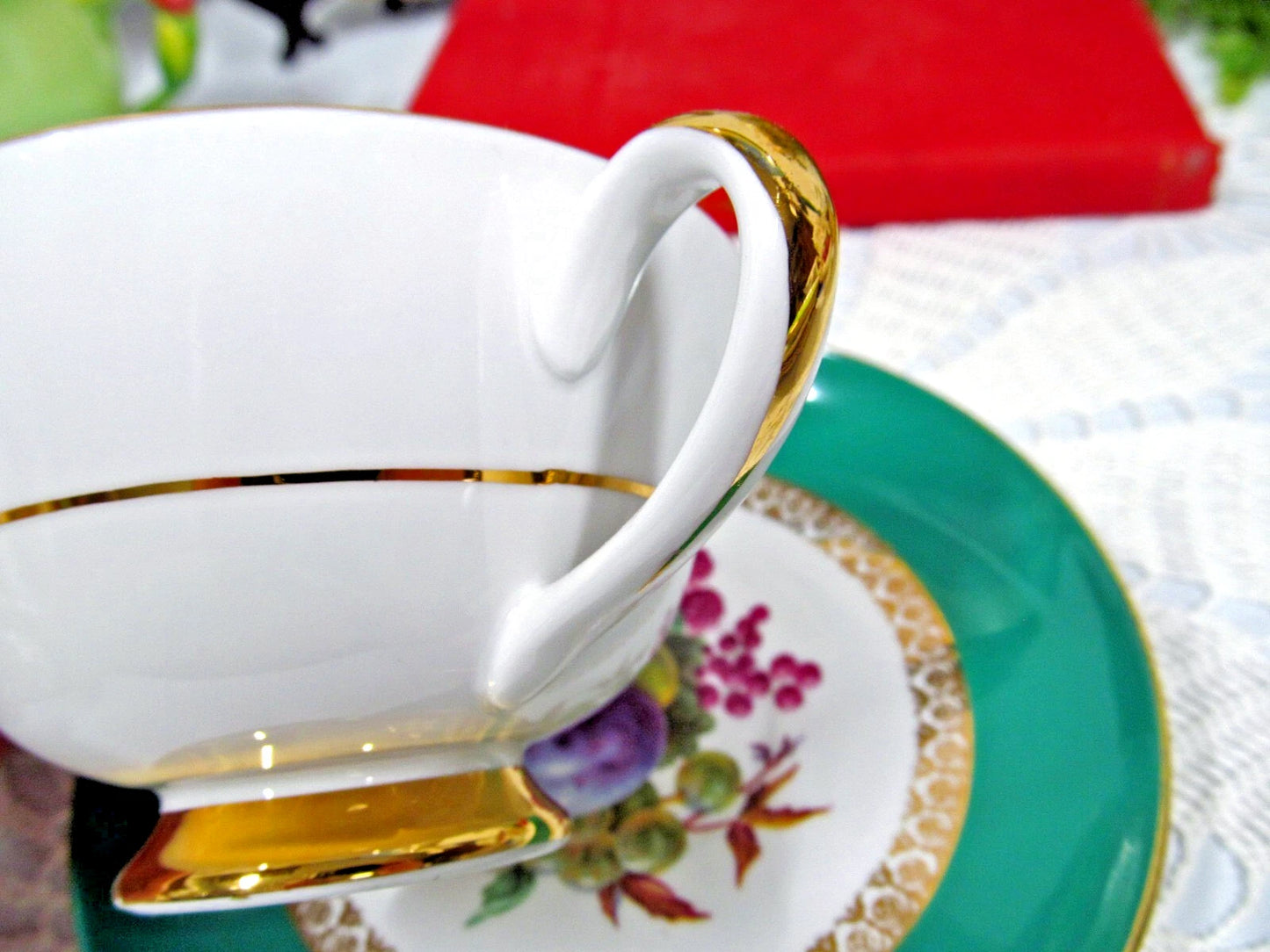 英国製 プリンセス グリーン＆フルーツ柄 ティーカップ＆ソーサー